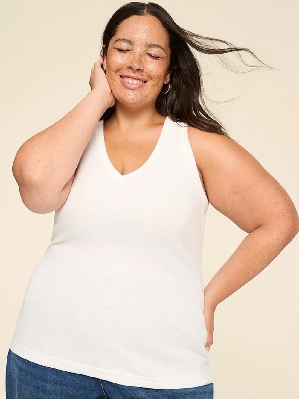 Lane Bryant Ribbed Cotton V-Neck Sleeveless Tank Top Plus Size 18/20 White